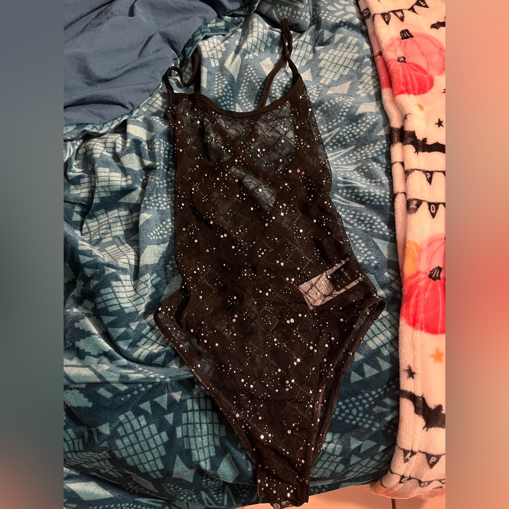 SHEIN Unity Plaid Sheer Mesh Bodysuit